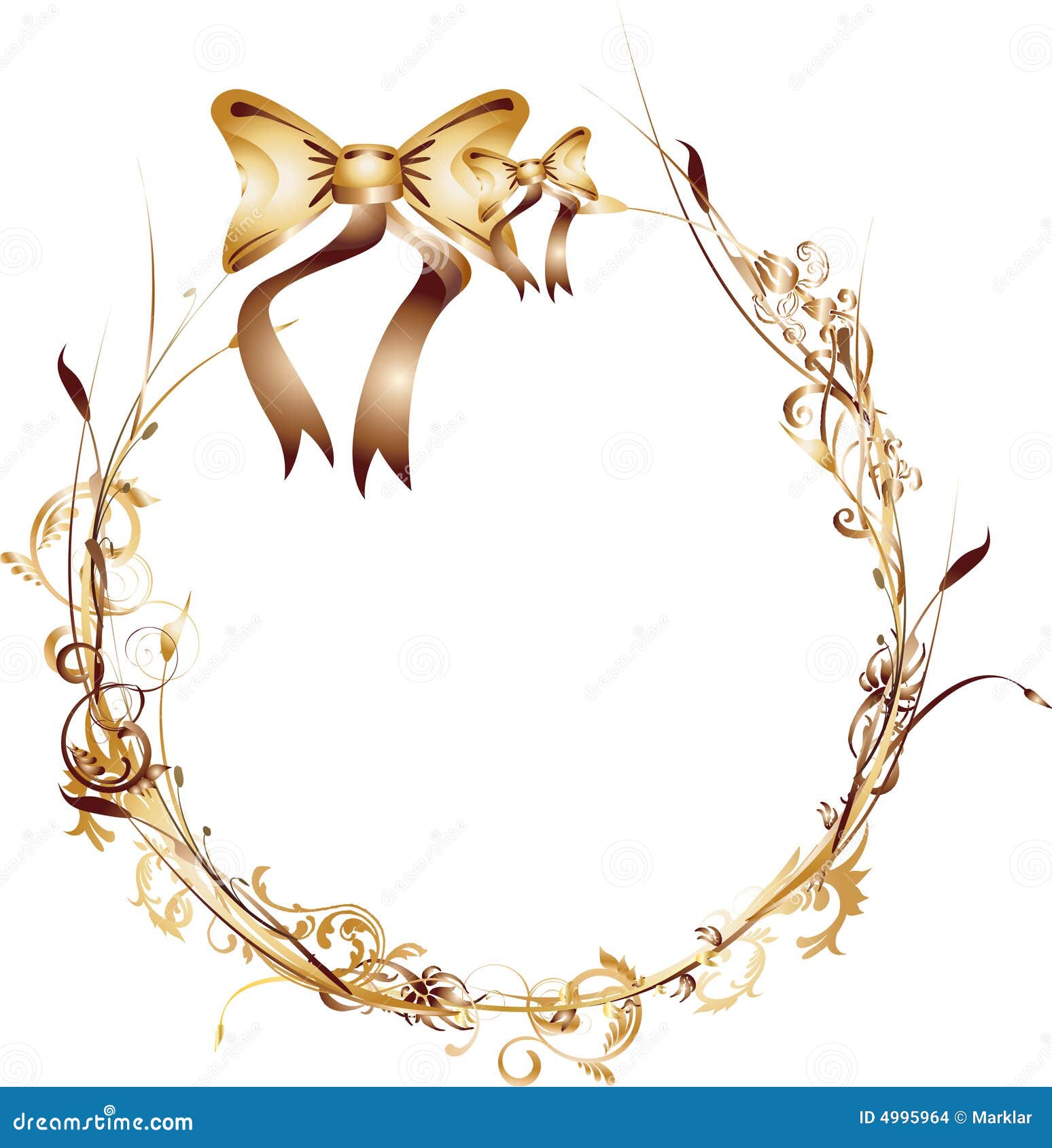 Golden and Brown Round Frame with Ribbon Stock Vector - Illustration of  vector, flower: 4995964