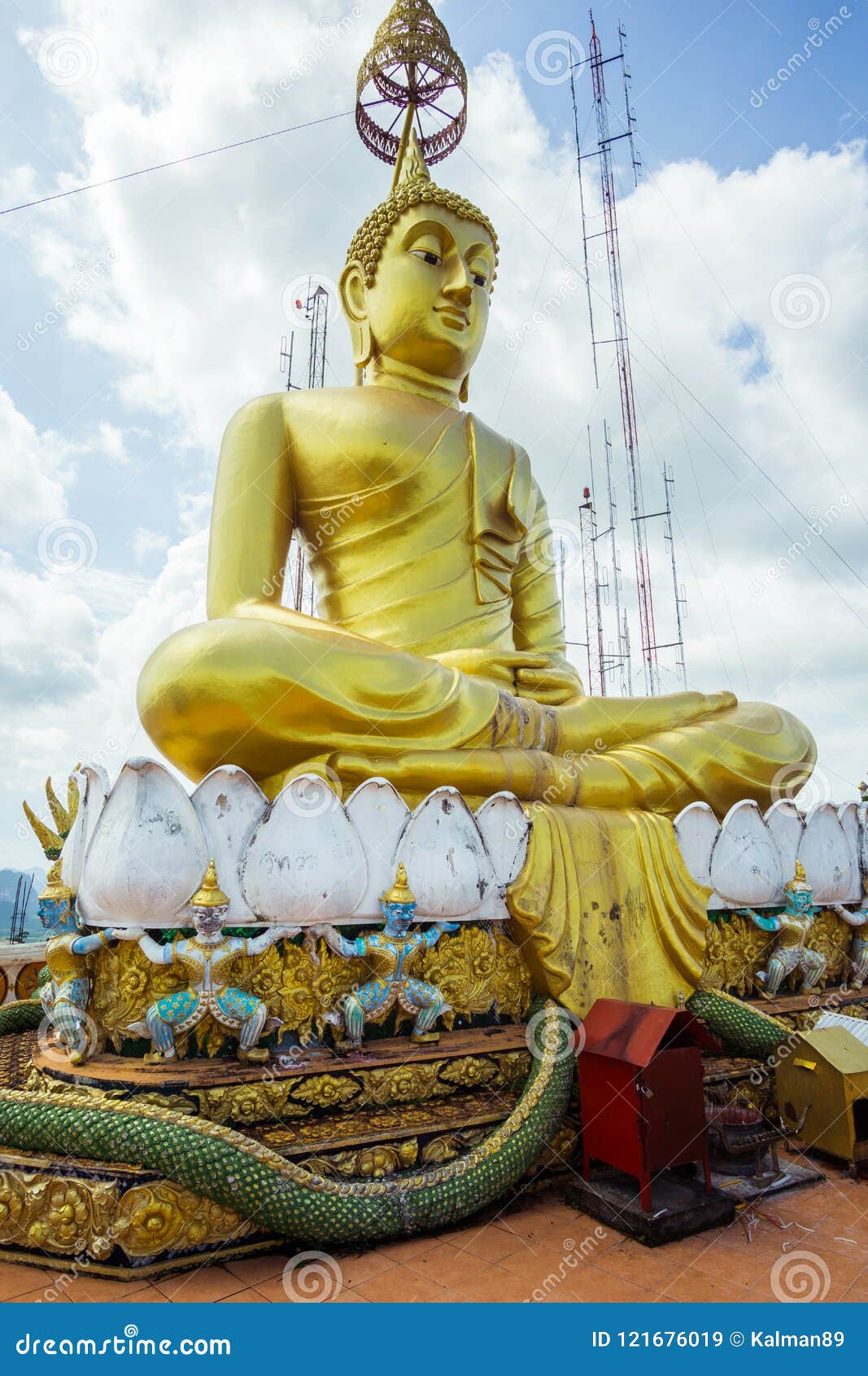 Golden Budda Monument in Krabi. Tiger Temple Stock Image - Image of ...