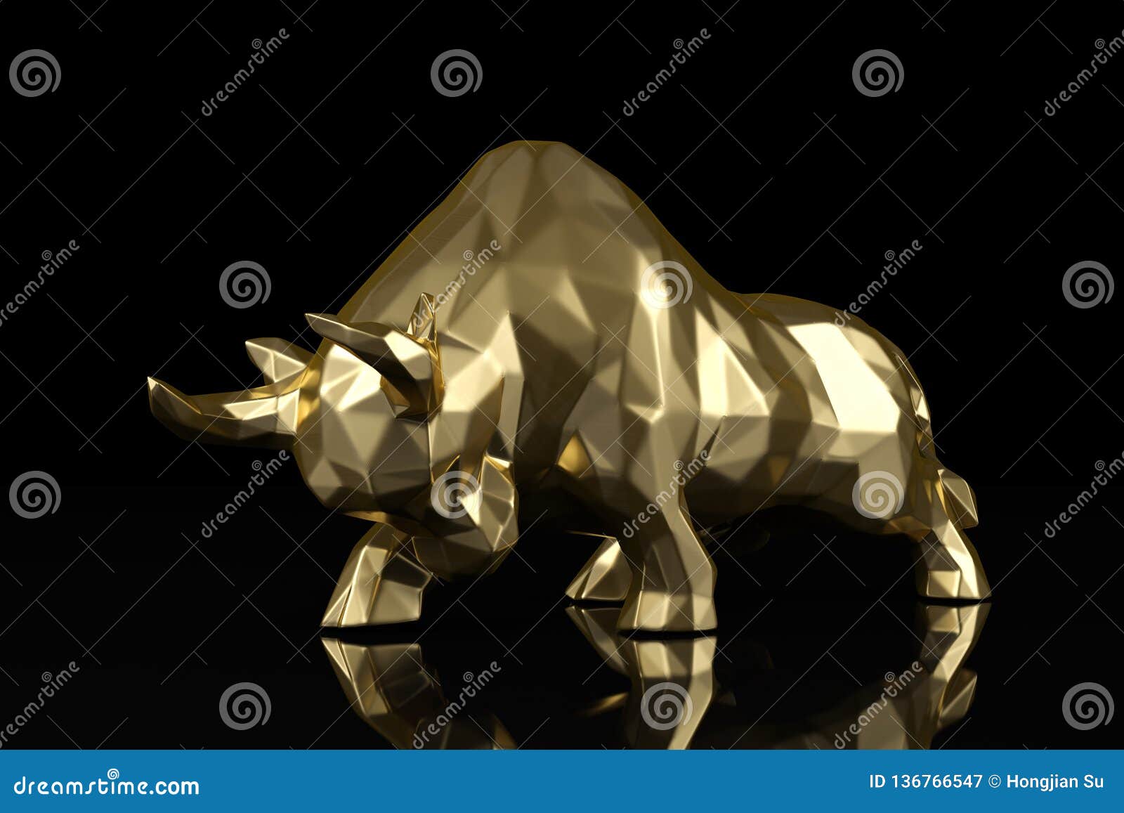 A Golden Bull on Black Background 3D Illustration Stock Illustration