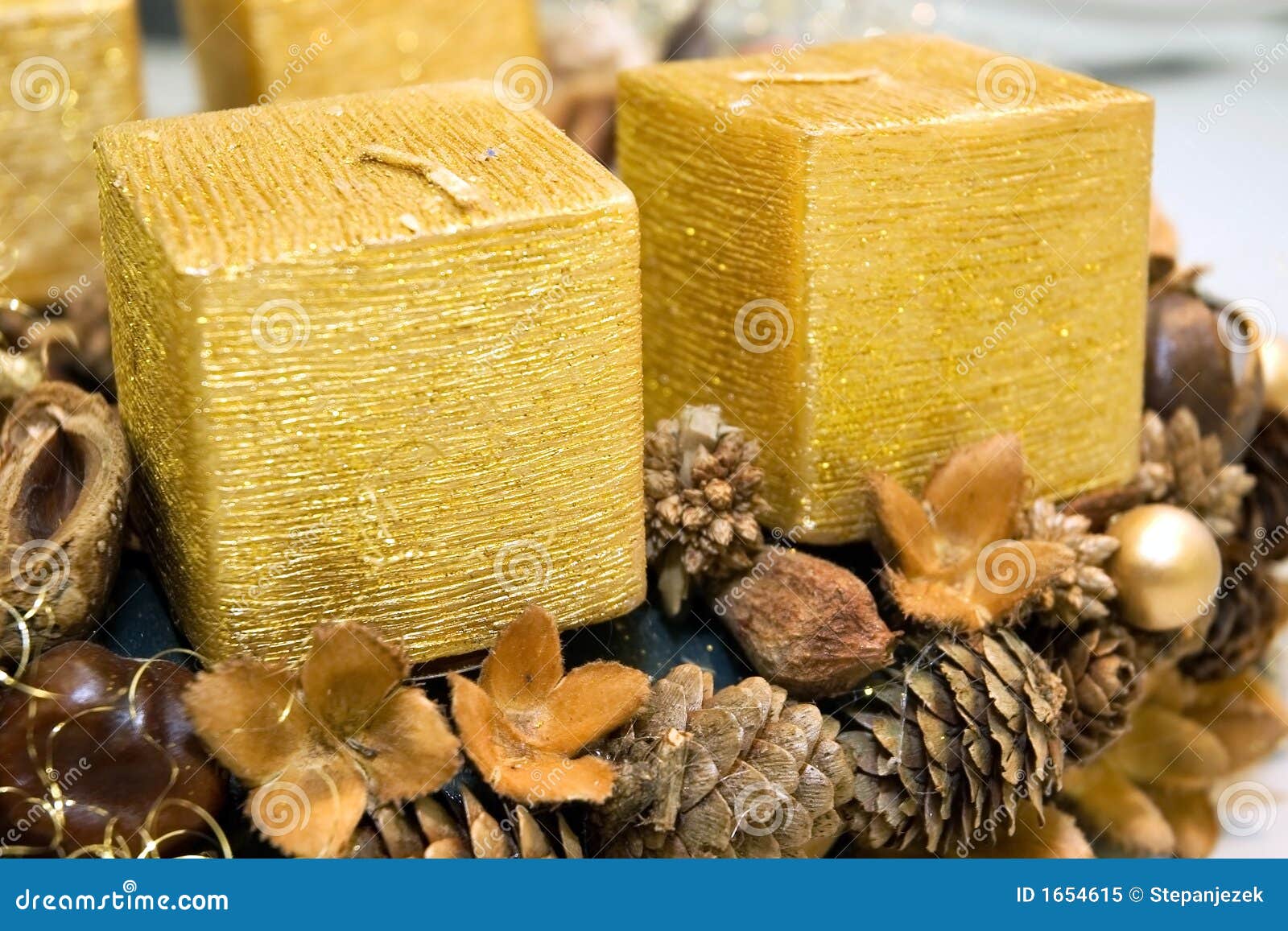 Golden candles stock image. Image of detail, natural, holiday 1654615