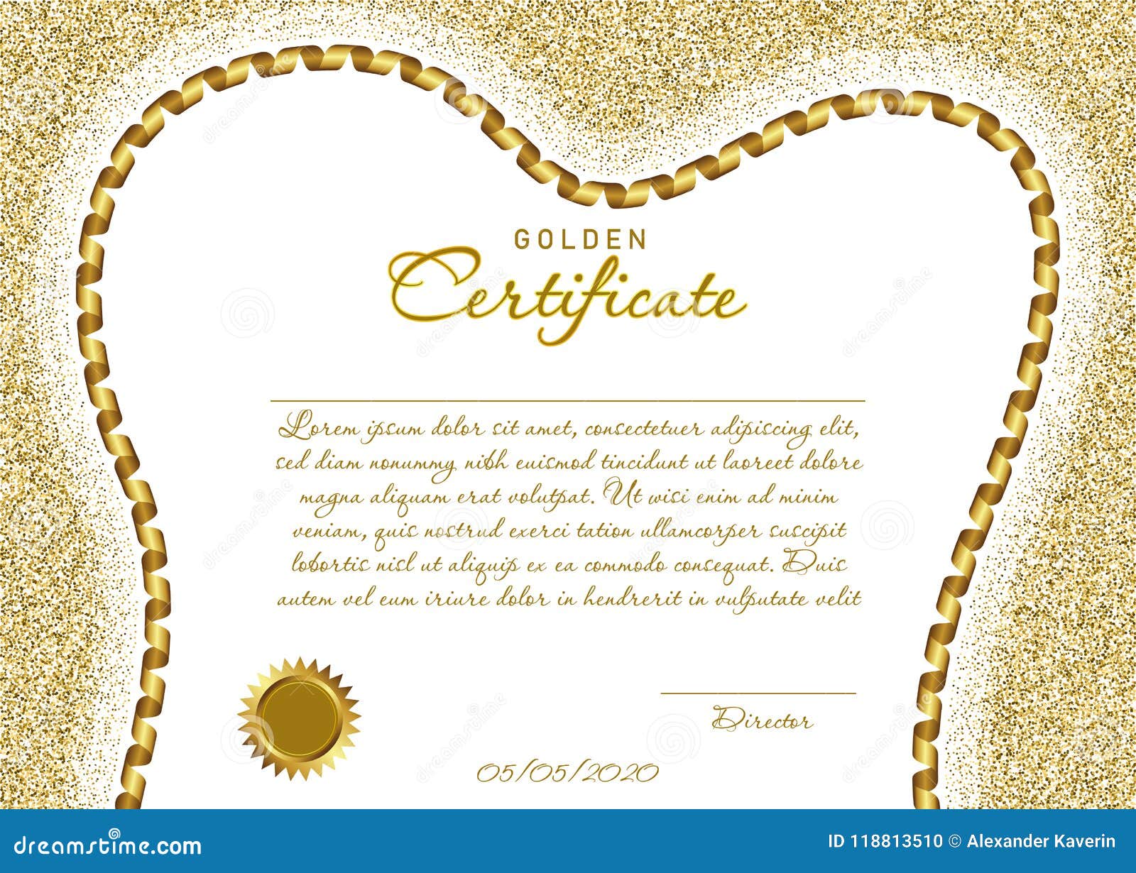 Golden Certificate or Diploma for Dentistry with a Toothshaped Frame