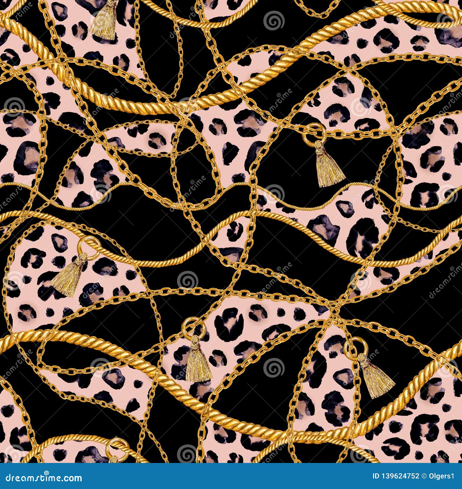 Golden Chain Glamour Leopard Cheetah Seamless Pattern Illustration ...