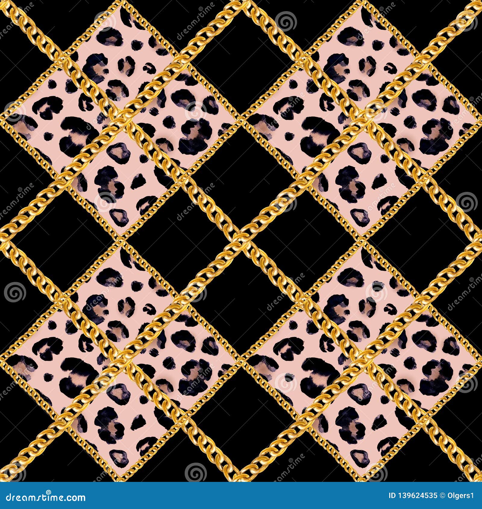 Golden Chain Glamour Plaid Leopard Cheetah Seamless Pattern ...
