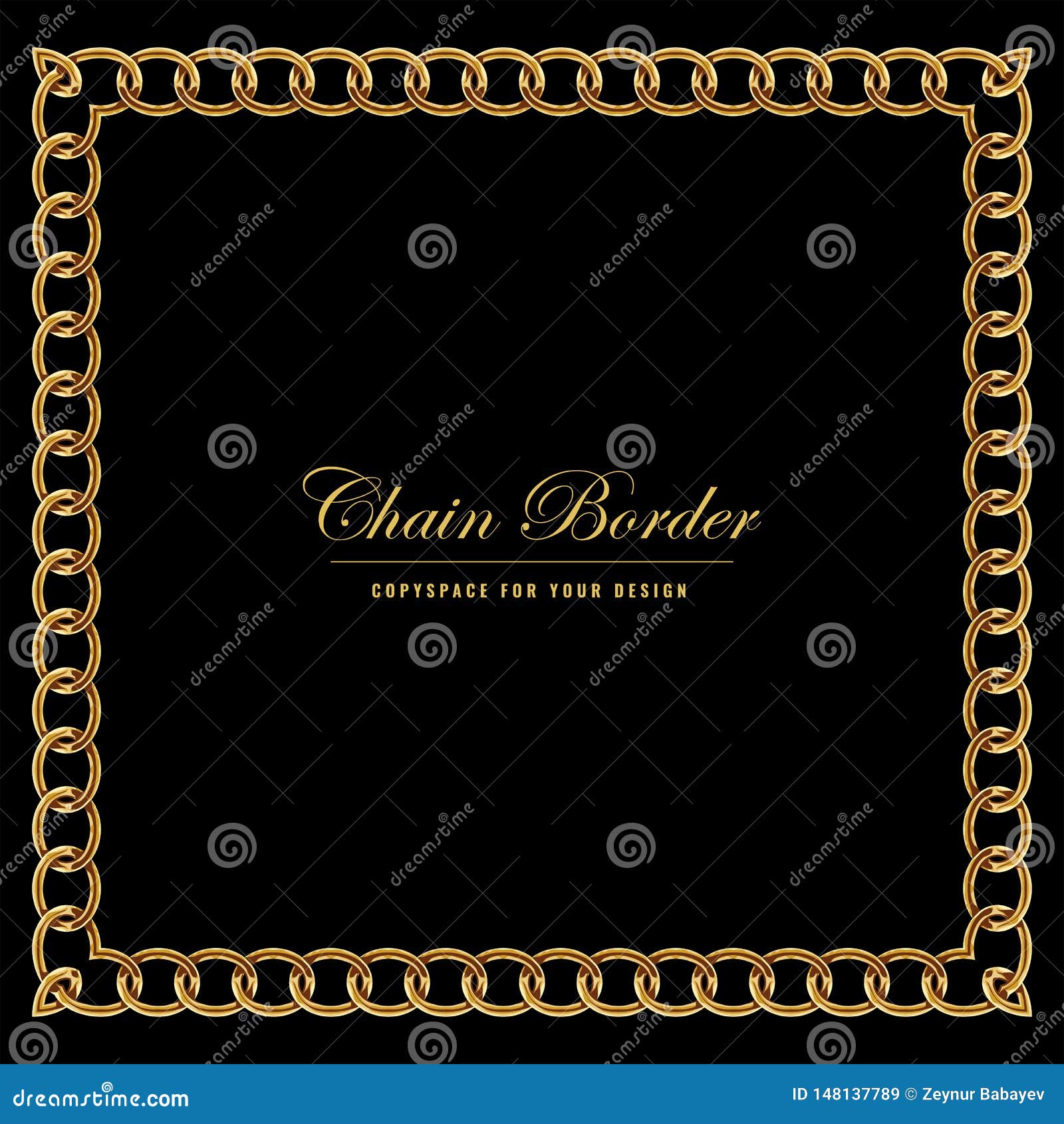 Download Golden Chain Square Border Frame. Rectangle Border With ...