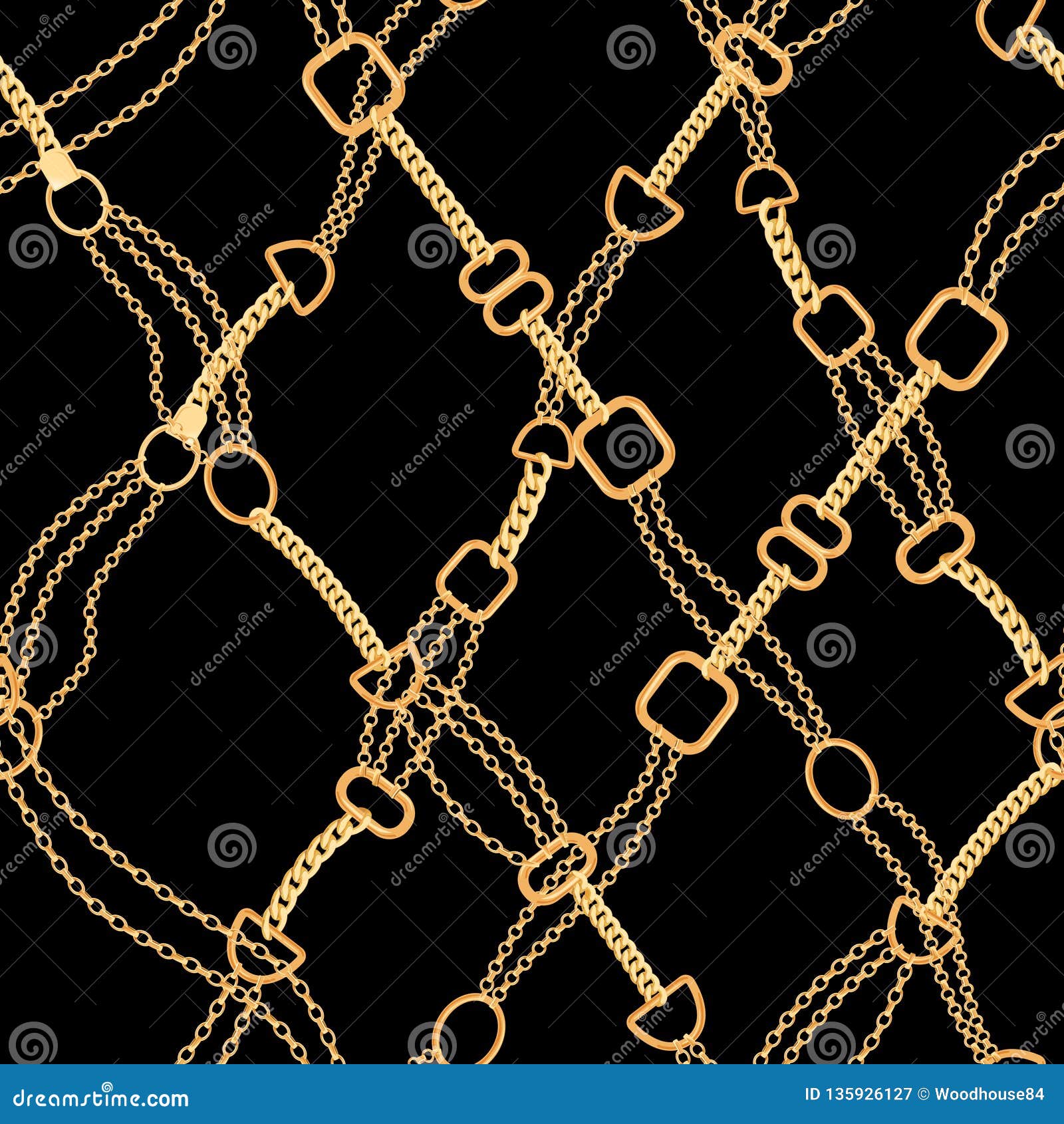 golden chains fashion seamless pattern. fabric background with gold chain. luxury  with jewelry s textile