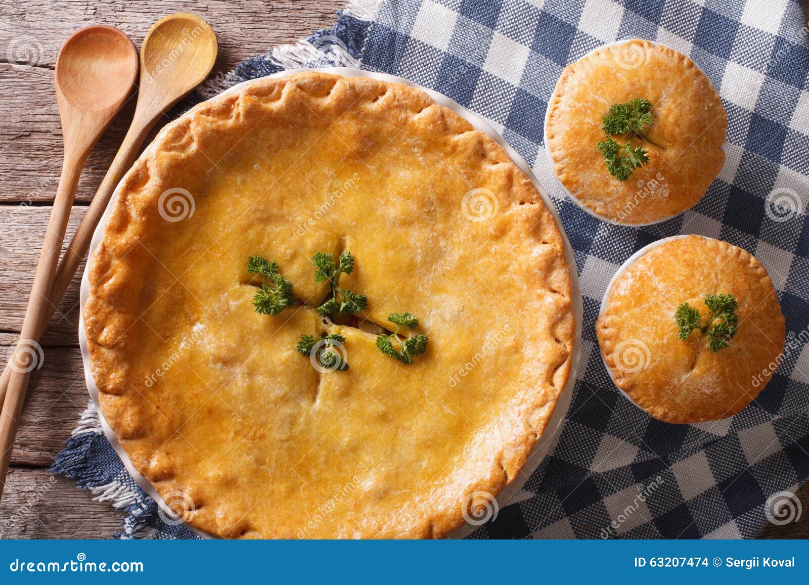Golden Chicken Pot Pie in the Baking Dish Close Up. Horizontal T Stock
