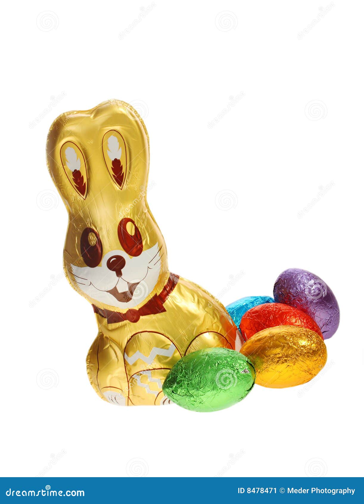 Golden Chocolate Easter Bunny with Eggs Stock Image Image of close