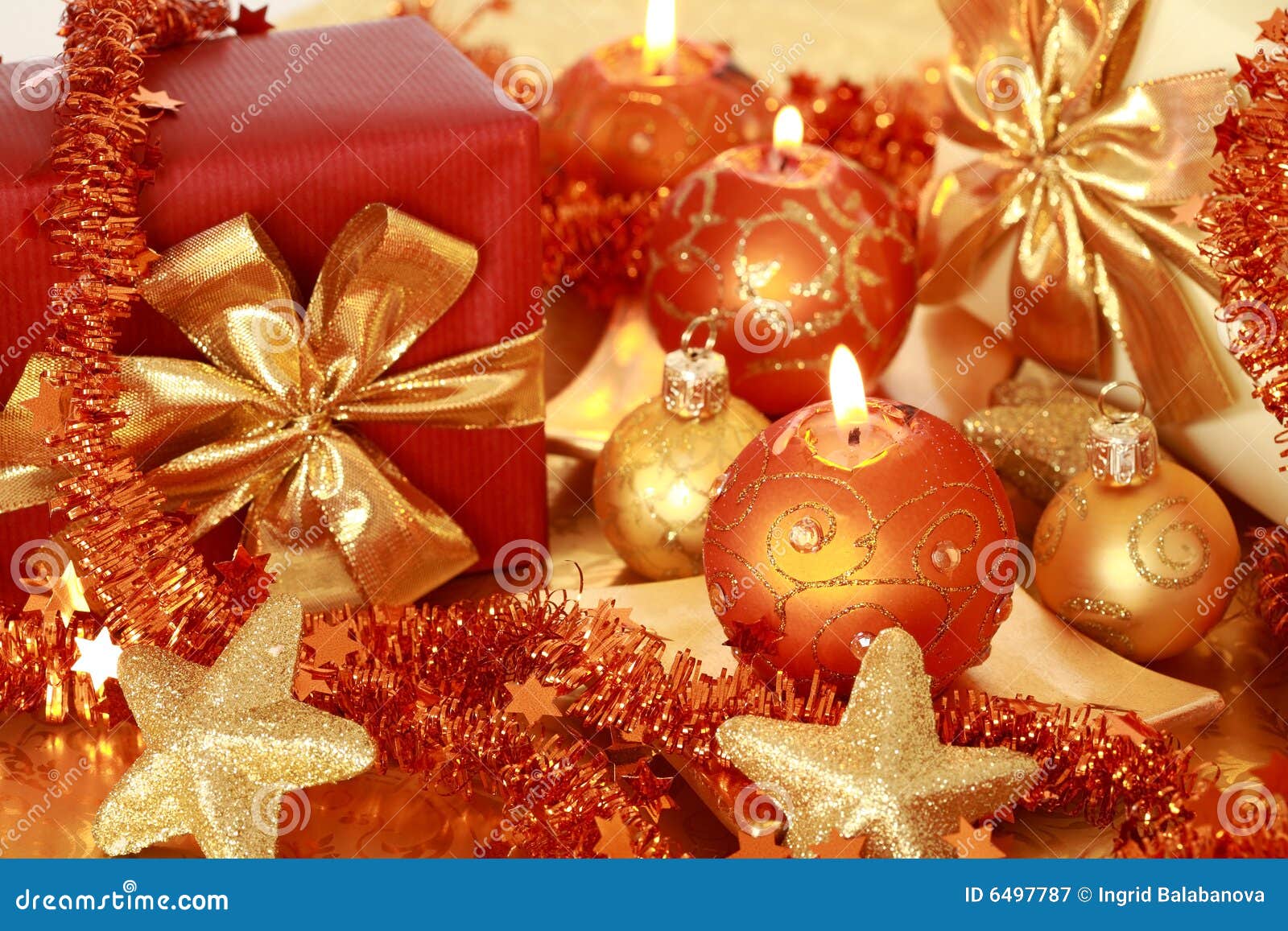 Golden Christmas stock image. Image of decorated, candles - 6497787