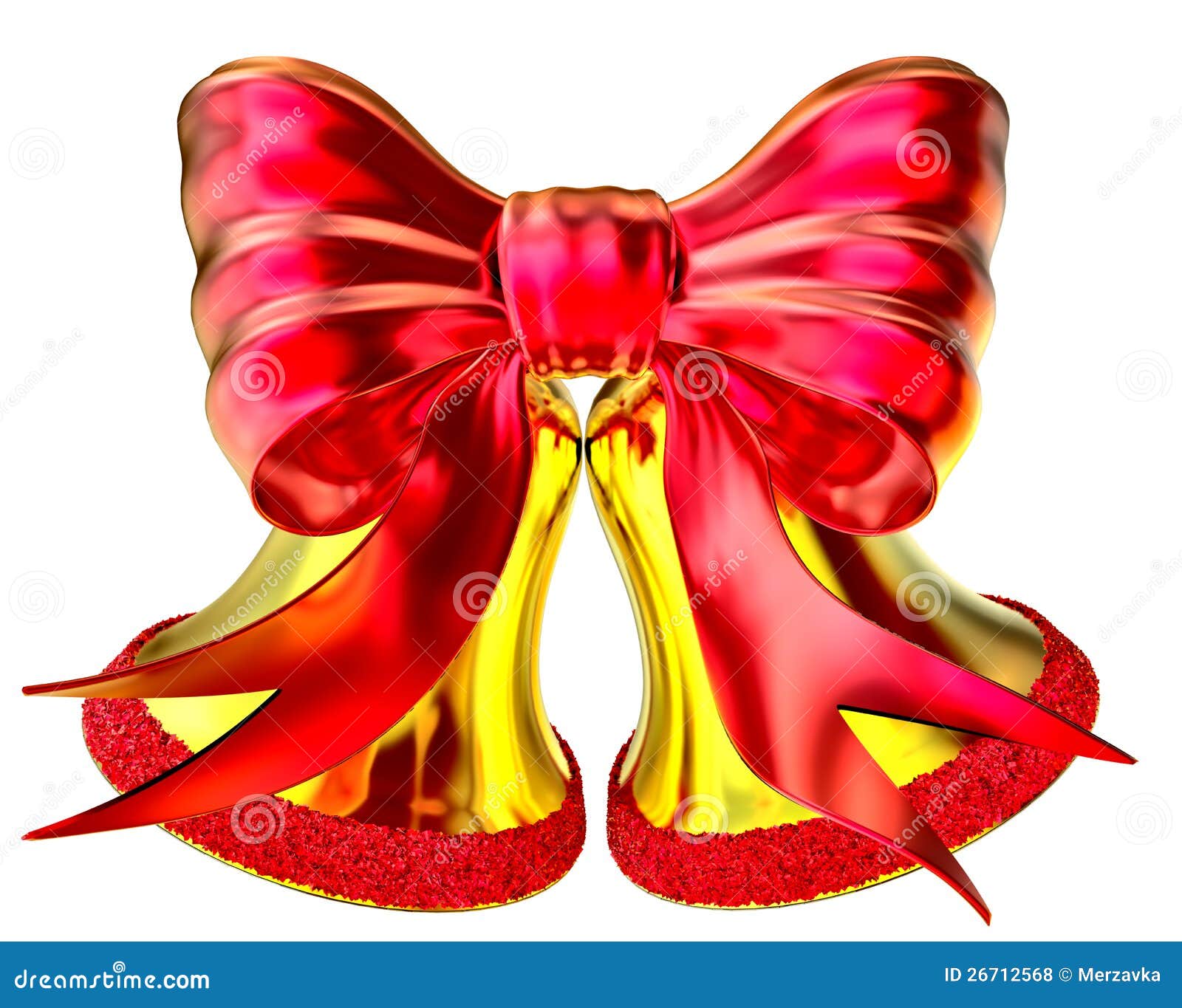 Golden Christmas Bell with Red Bow Stock Illustration Illustration of