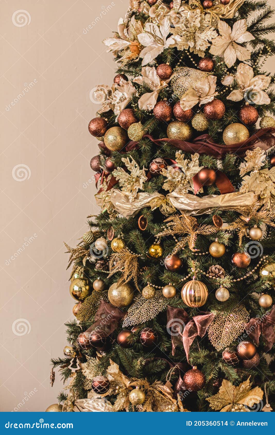 Golden Christmas Tree Look, Decor in Country Style As Holiday Home ...