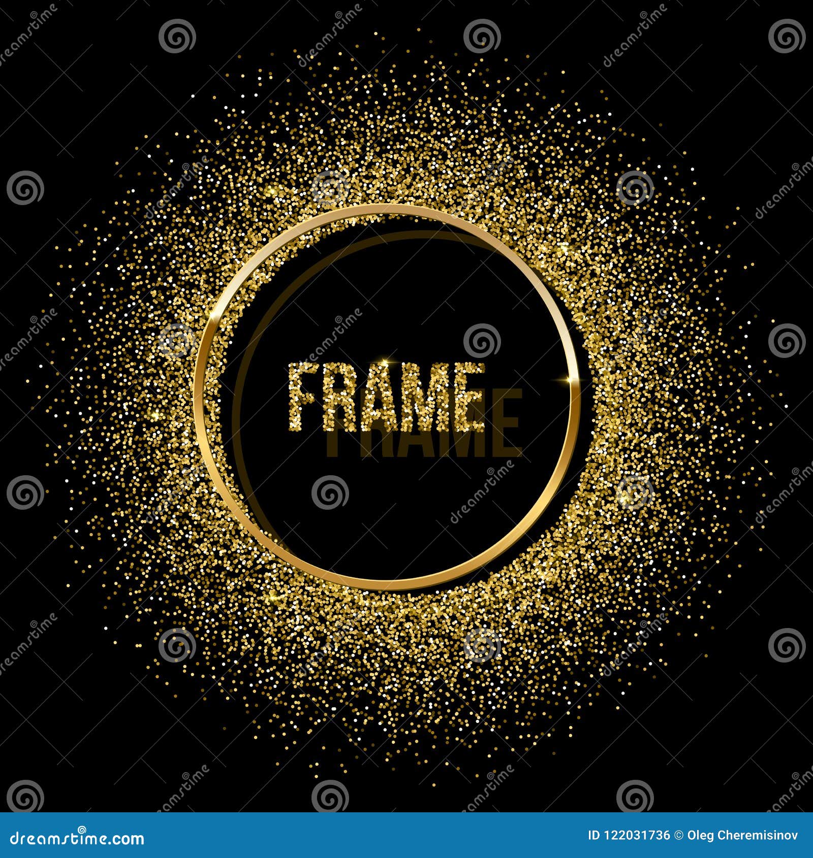 Golden Circle with Shadow and Round Frame Made of Golden Glitter Isolated  on Black Background. Vector Golden Frame. Stock Vector - Illustration of  banner, circle: 122031736