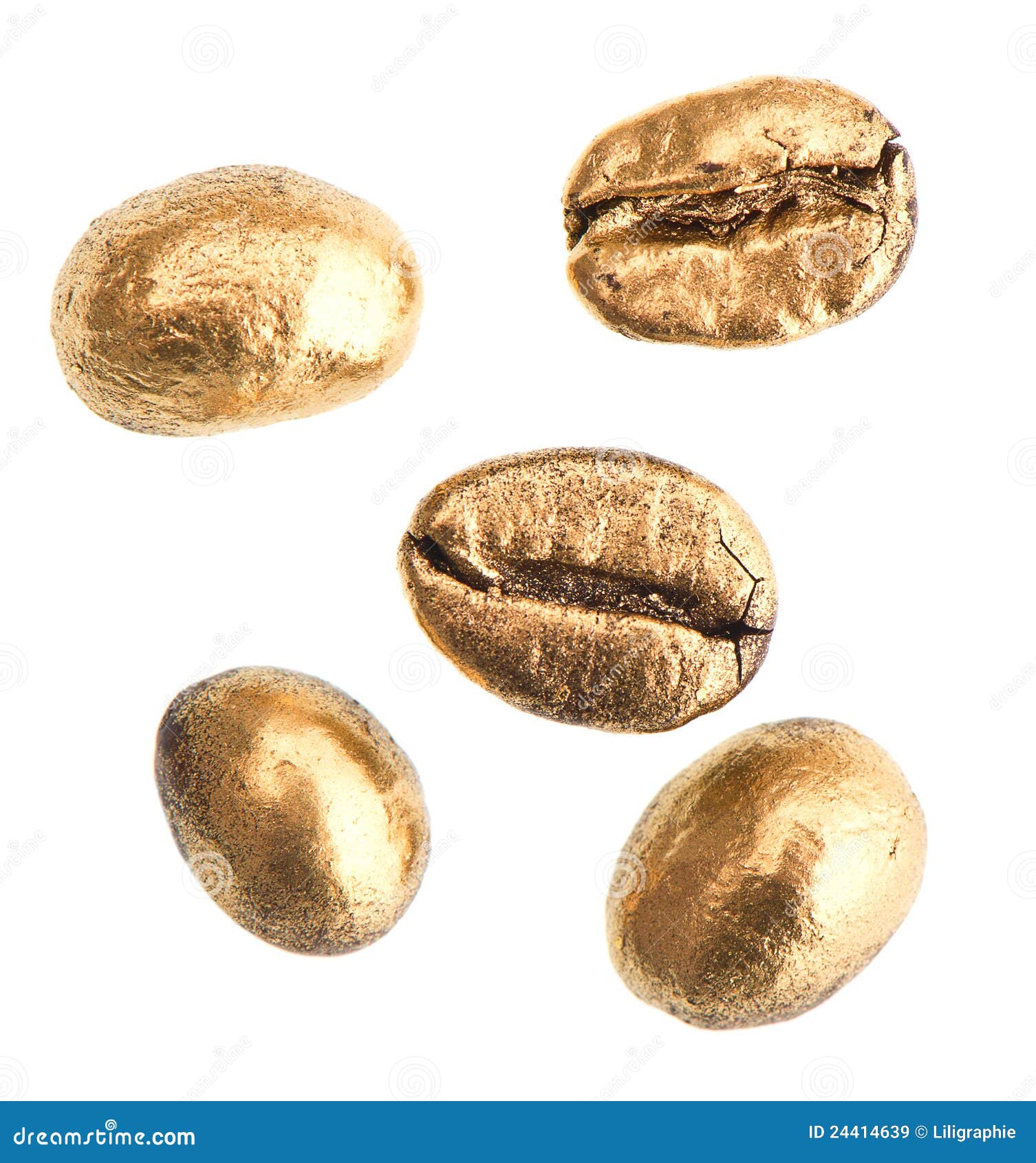 Golden Coffee Beans Isolated on White Stock Image Image of freshness