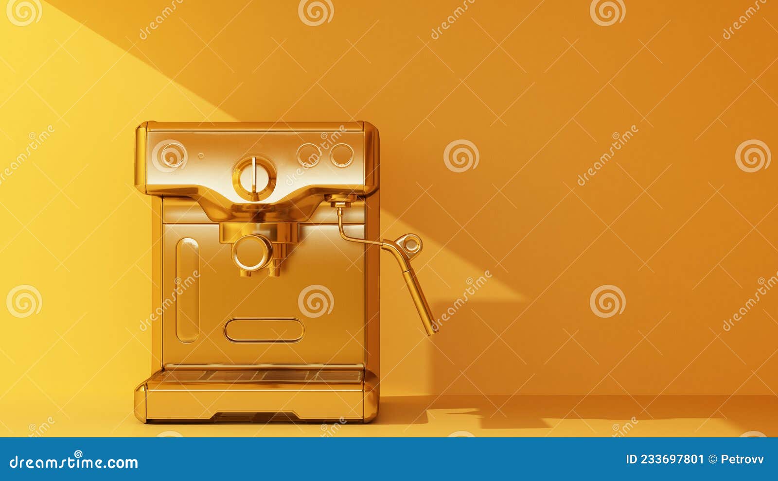 Golden Coffee Machine on Orange Background Stock Illustration