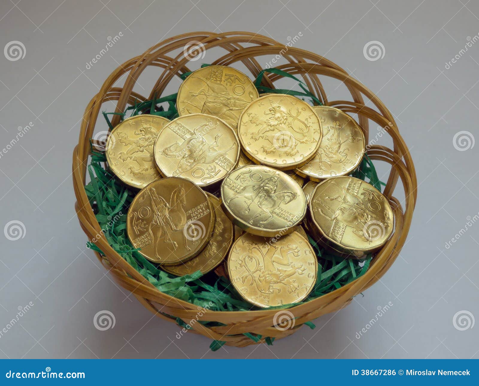 Golden coins in basket stock photo. Image of profit, cash 38667286