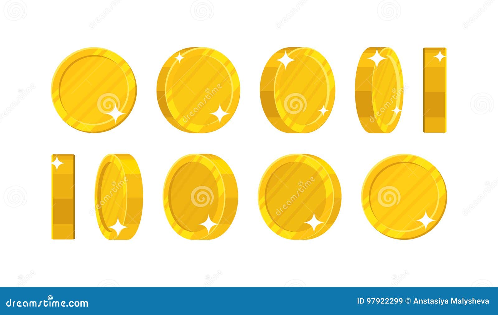 Golden coins in different positions. Balance profit, income statement and cash flow statement. Cartoon vector illustration on white background