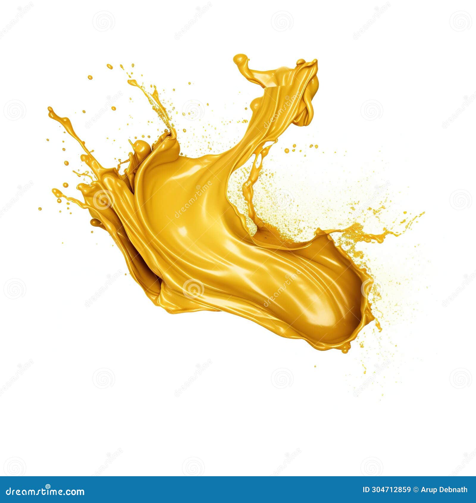 Golden Colour Plastic Paint Splash Isolated on a White Background Stock