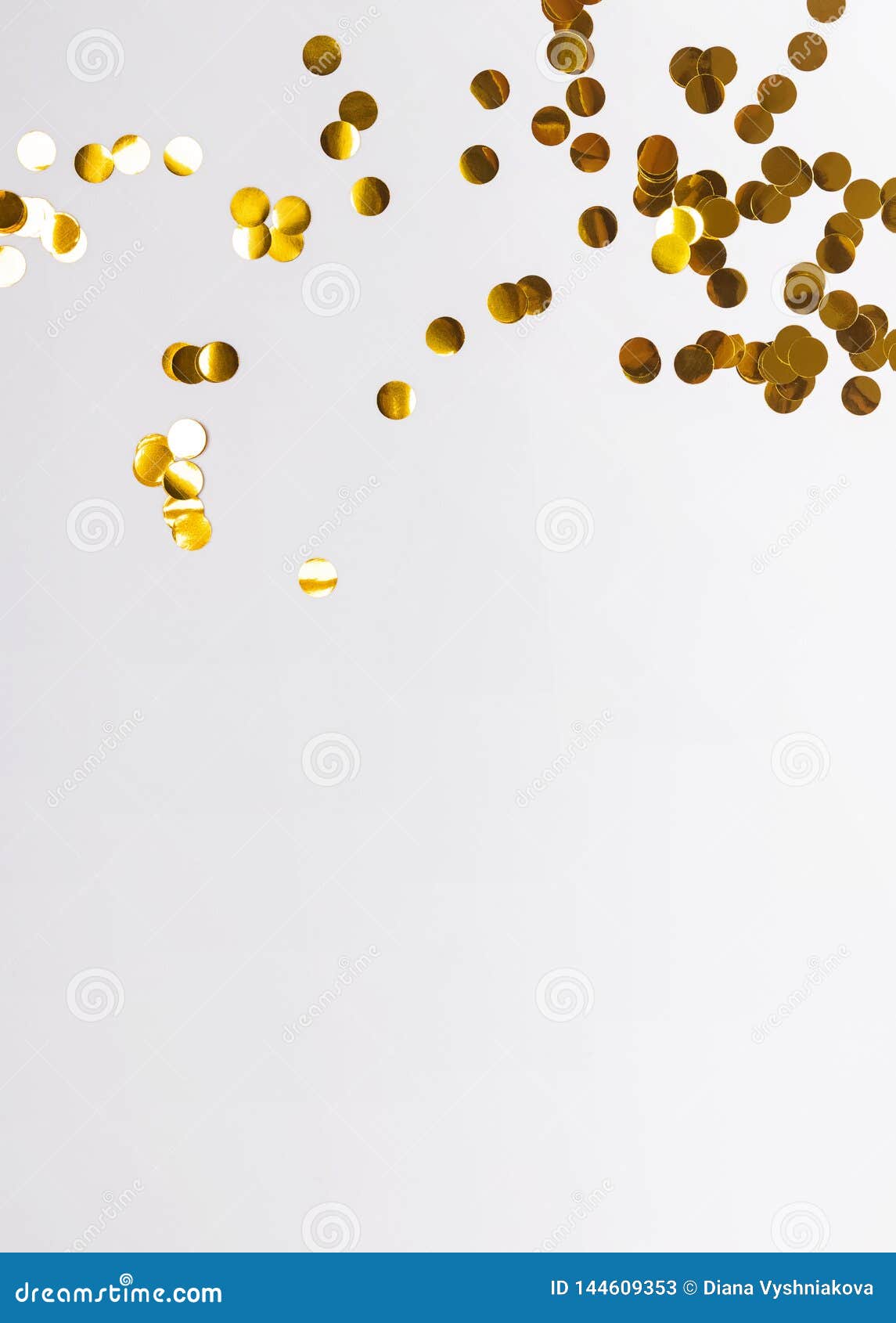 Golden Confetti of Circle Shape on the White Background Stock Image