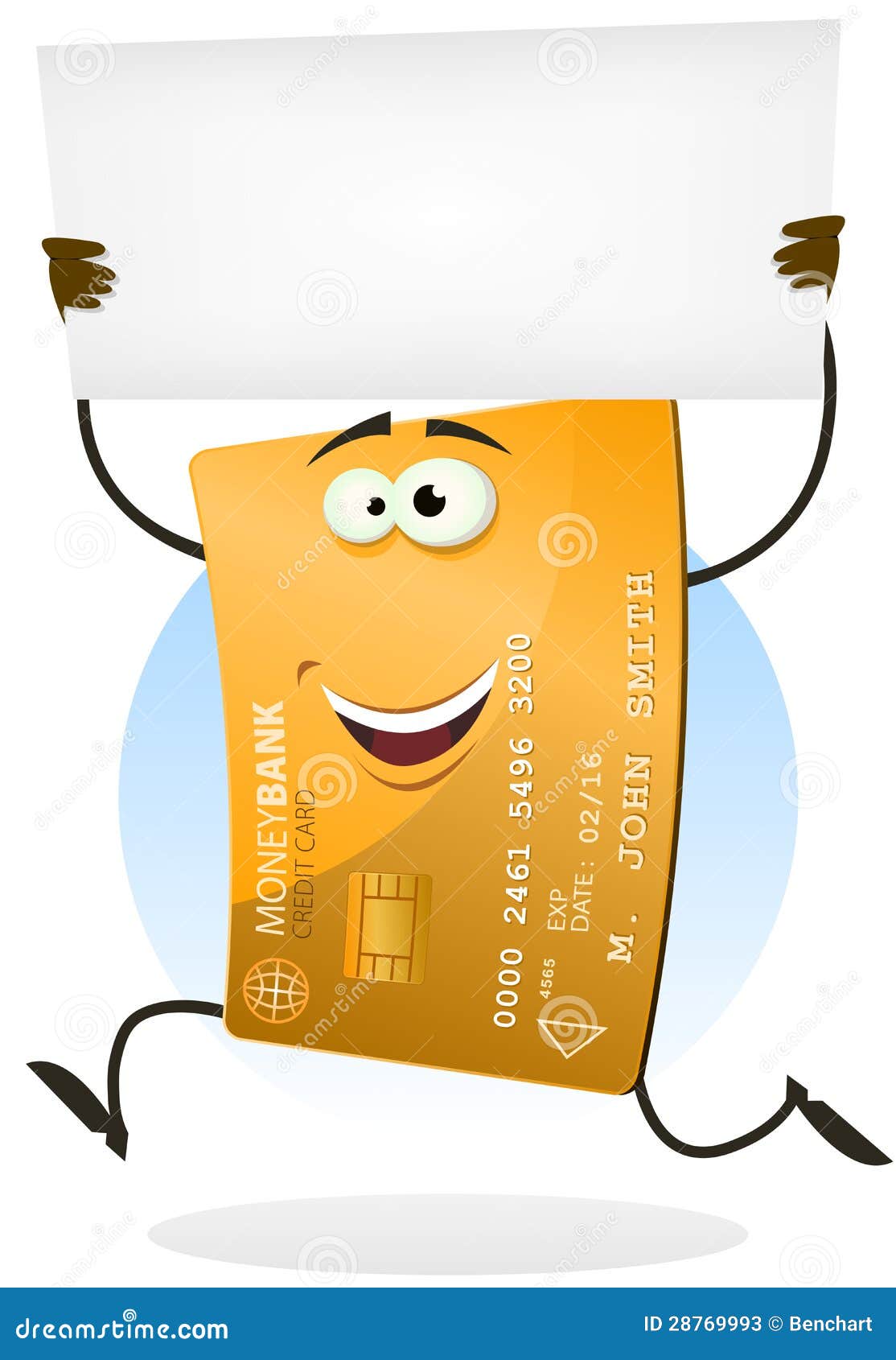 Golden Credit Card Running with Blank Sign Stock Vector Illustration