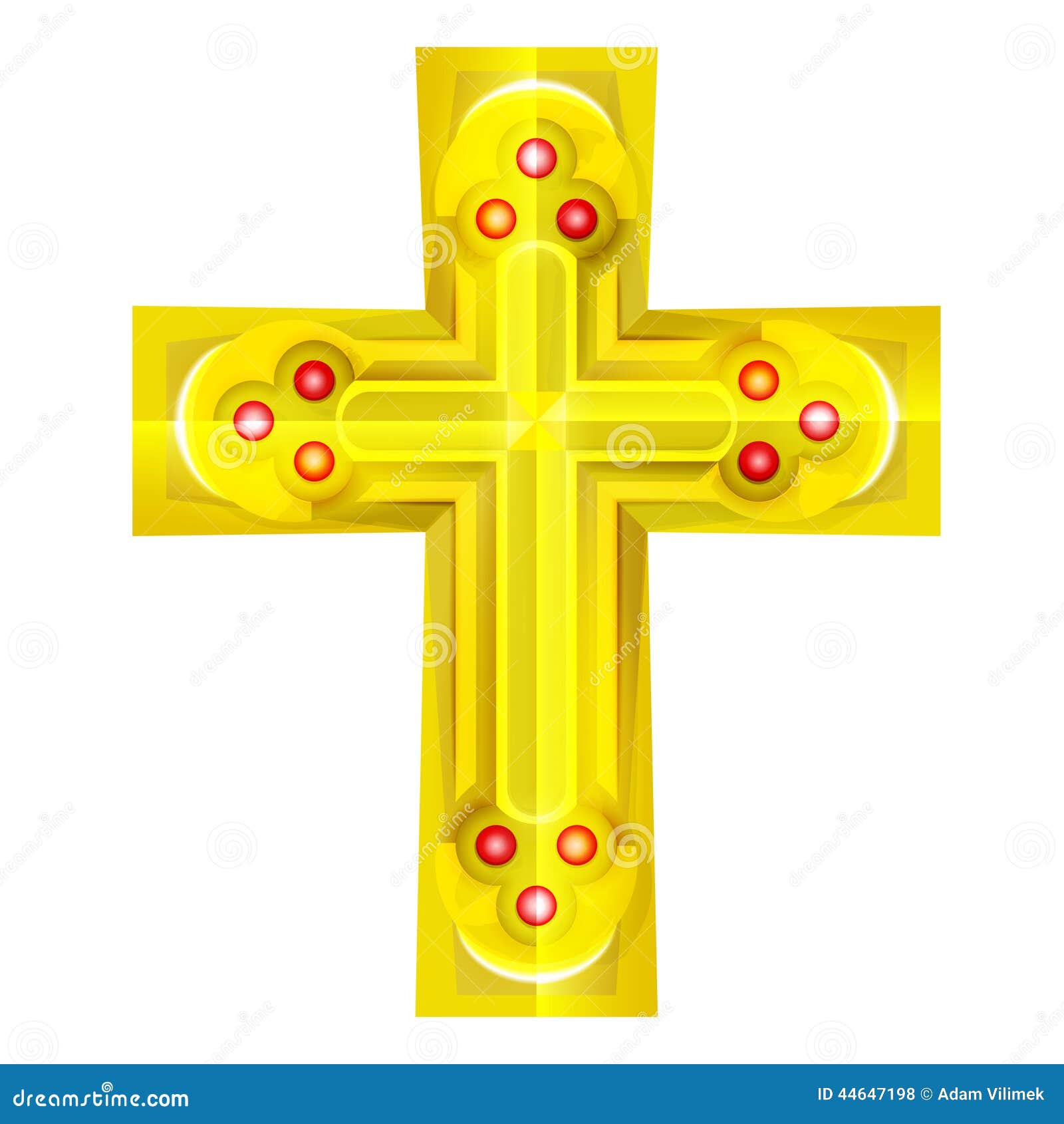 Golden cross with red rubby object isolated vector illustration