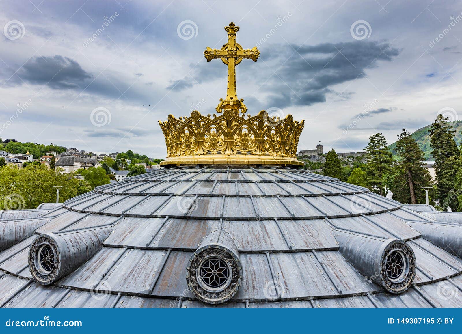 Golden Crown of Basilica Notre Dame in Lourdes Stock Image - Image of ...