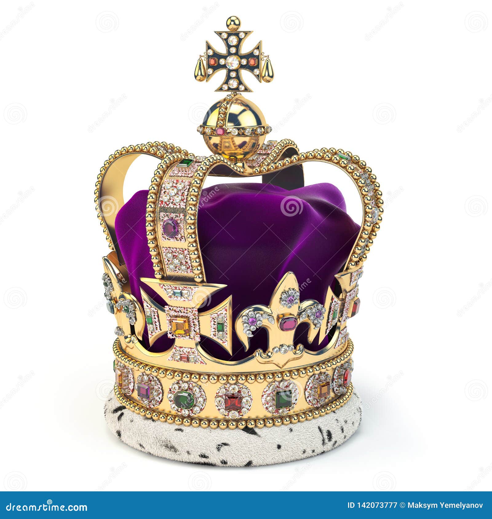 golden crown with jewels  on white. english royal  of uk monarchy