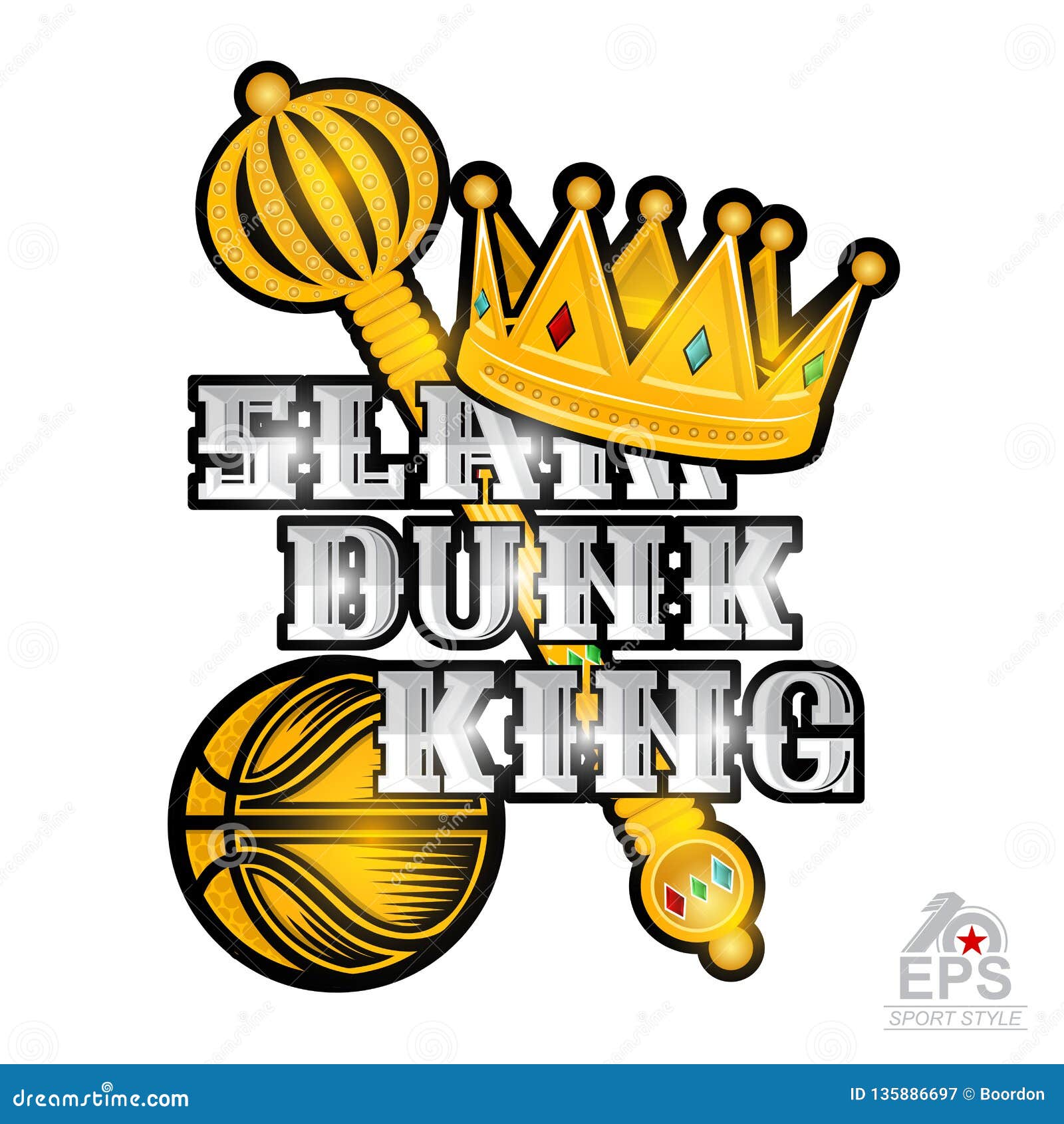 Scepter, Basketball Ball with Text Slam Dunk King Isolated on White. Vector Sport Logo for Competition Stock Vector - Illustration of icon, dark: 135886697