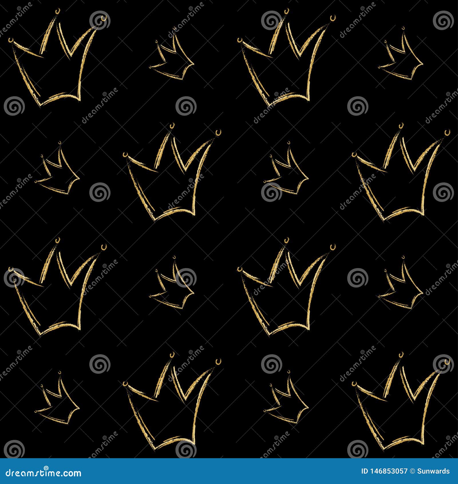 Download Golden Crowns Vector Pattern In Hand Drawn Style. Stock ...
