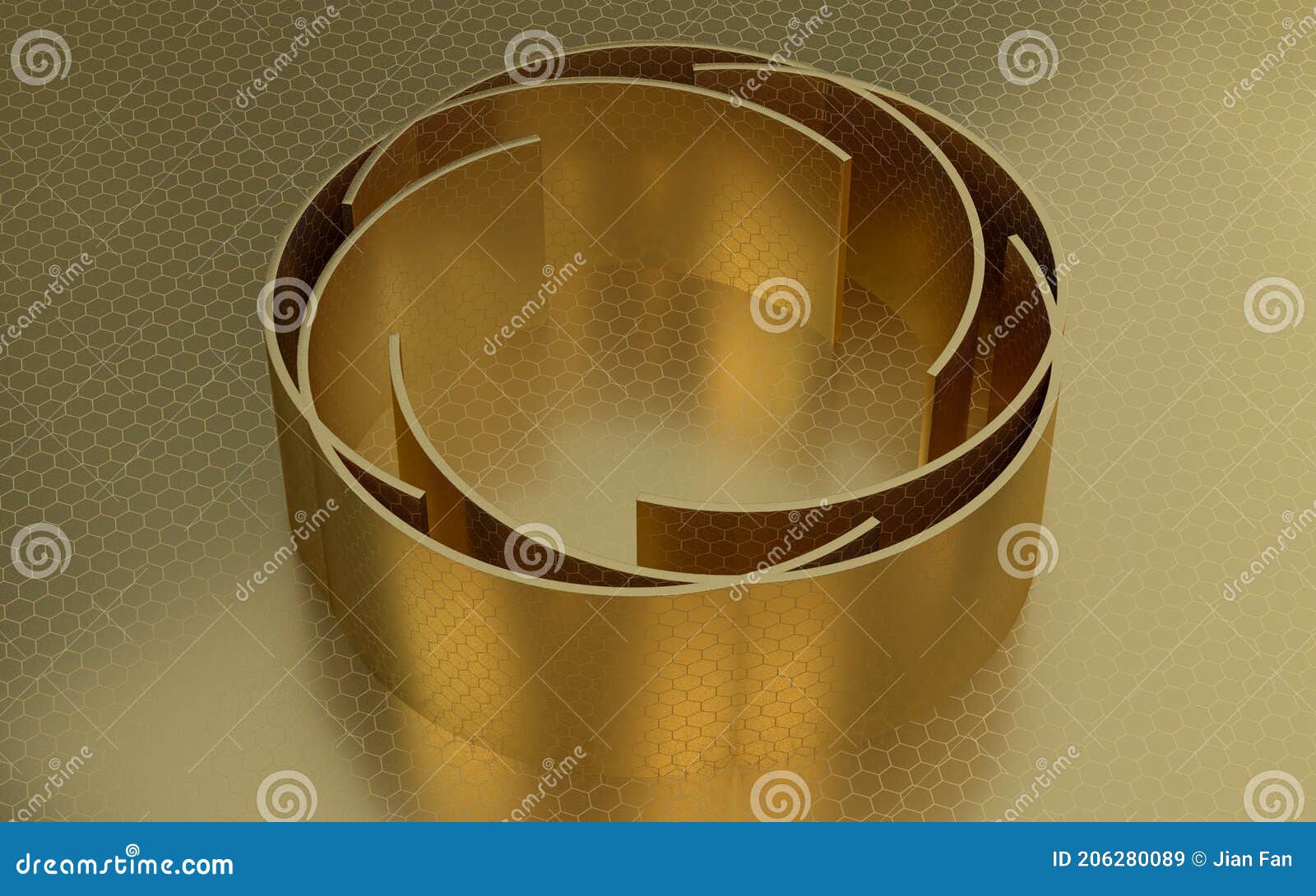 Golden Curve Geometry Background, Luxury Decoration, 3d Rendering Stock