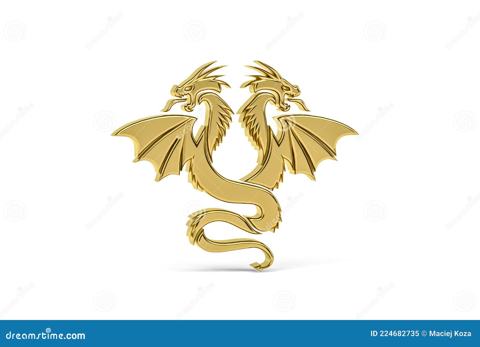 golden 3d dragon icon  on white - 3d