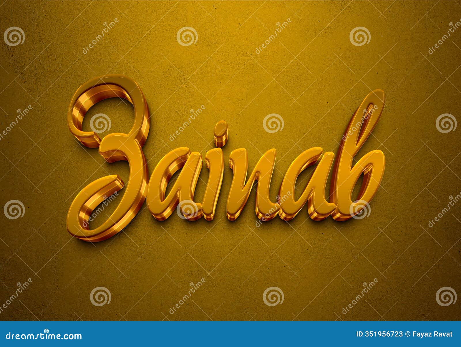 golden 3d editable text effect of arabic name zainab