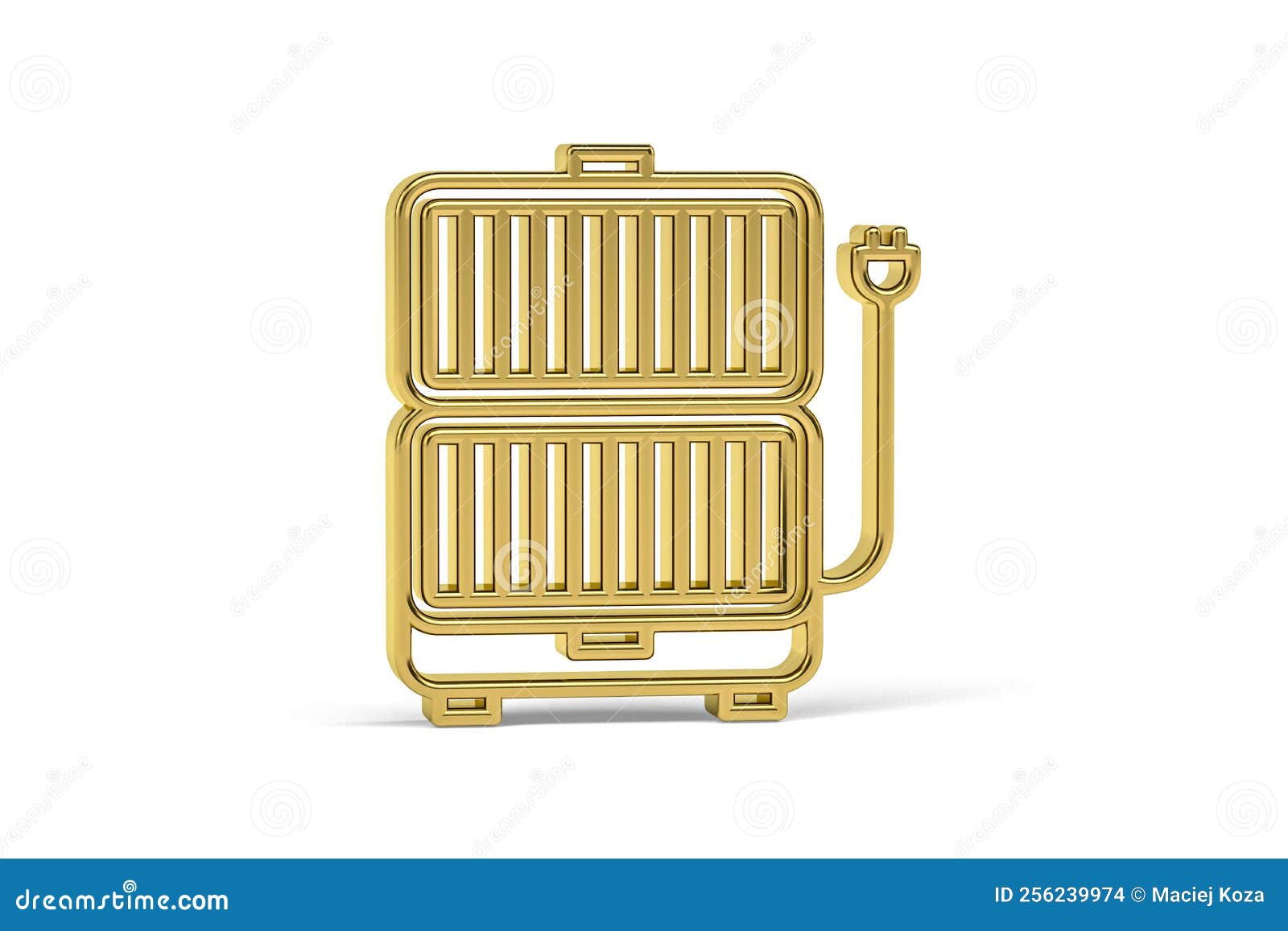 Golden 3d Electric Grill Icon Isolated on White Background Stock