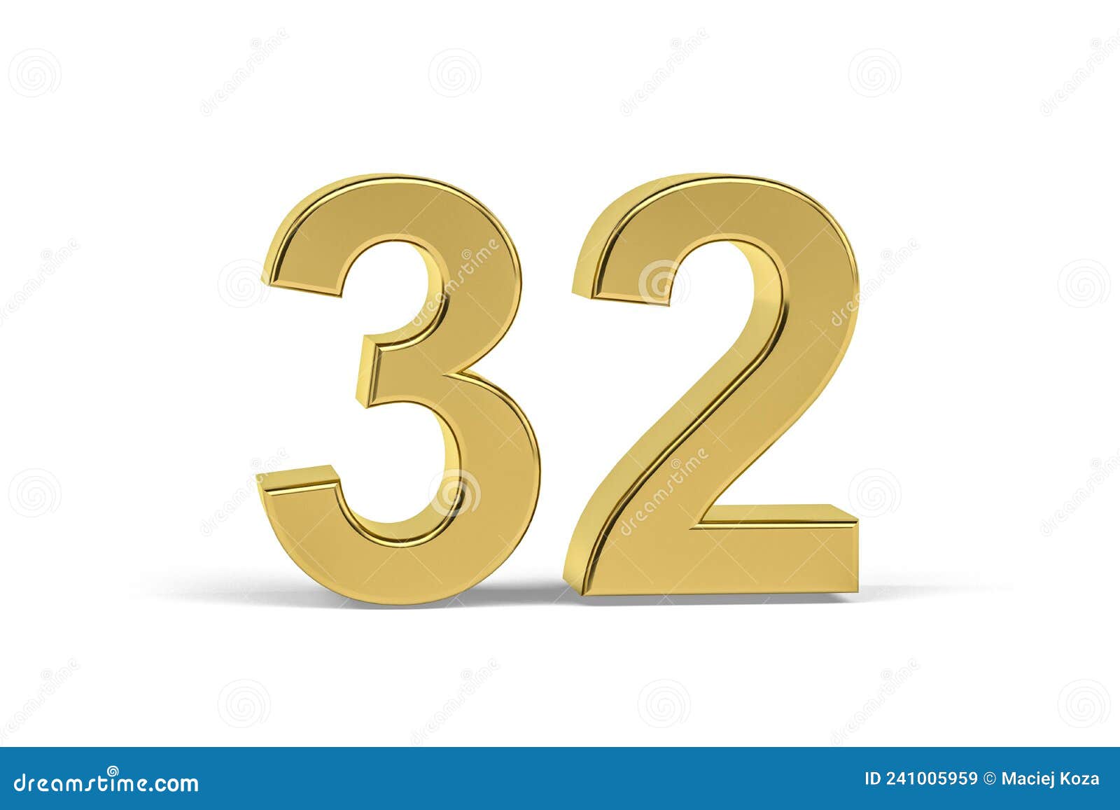 Golden 3d Number 32 Isolated on White Background Stock Illustration ...