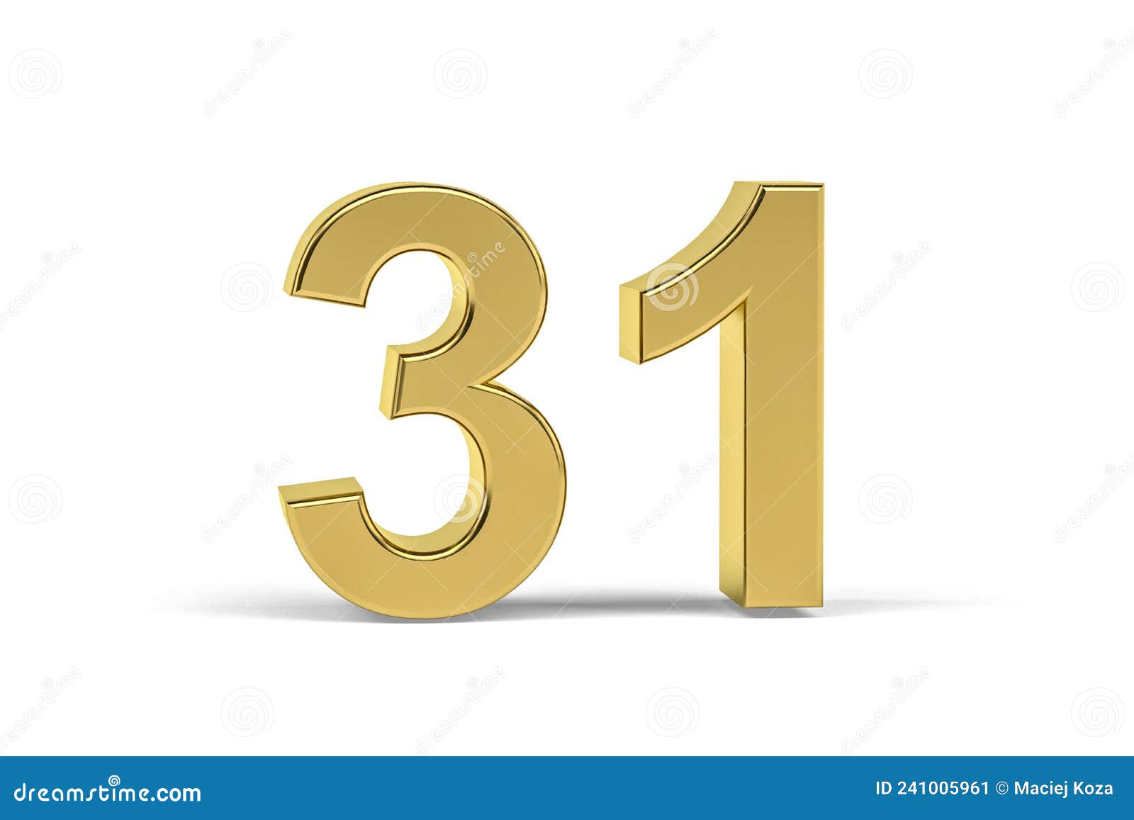 Golden 3d Number 31 Isolated on White Background Stock Illustration