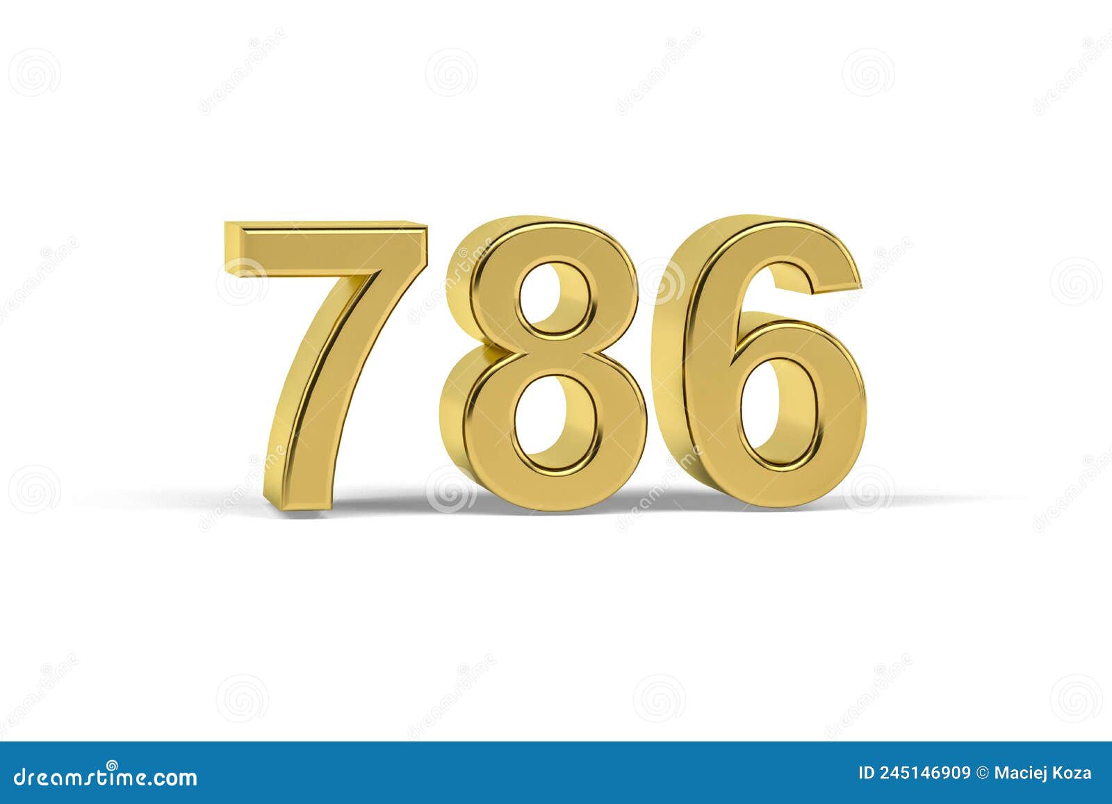 Golden 3d number 786 year 786 isolated on white background stock