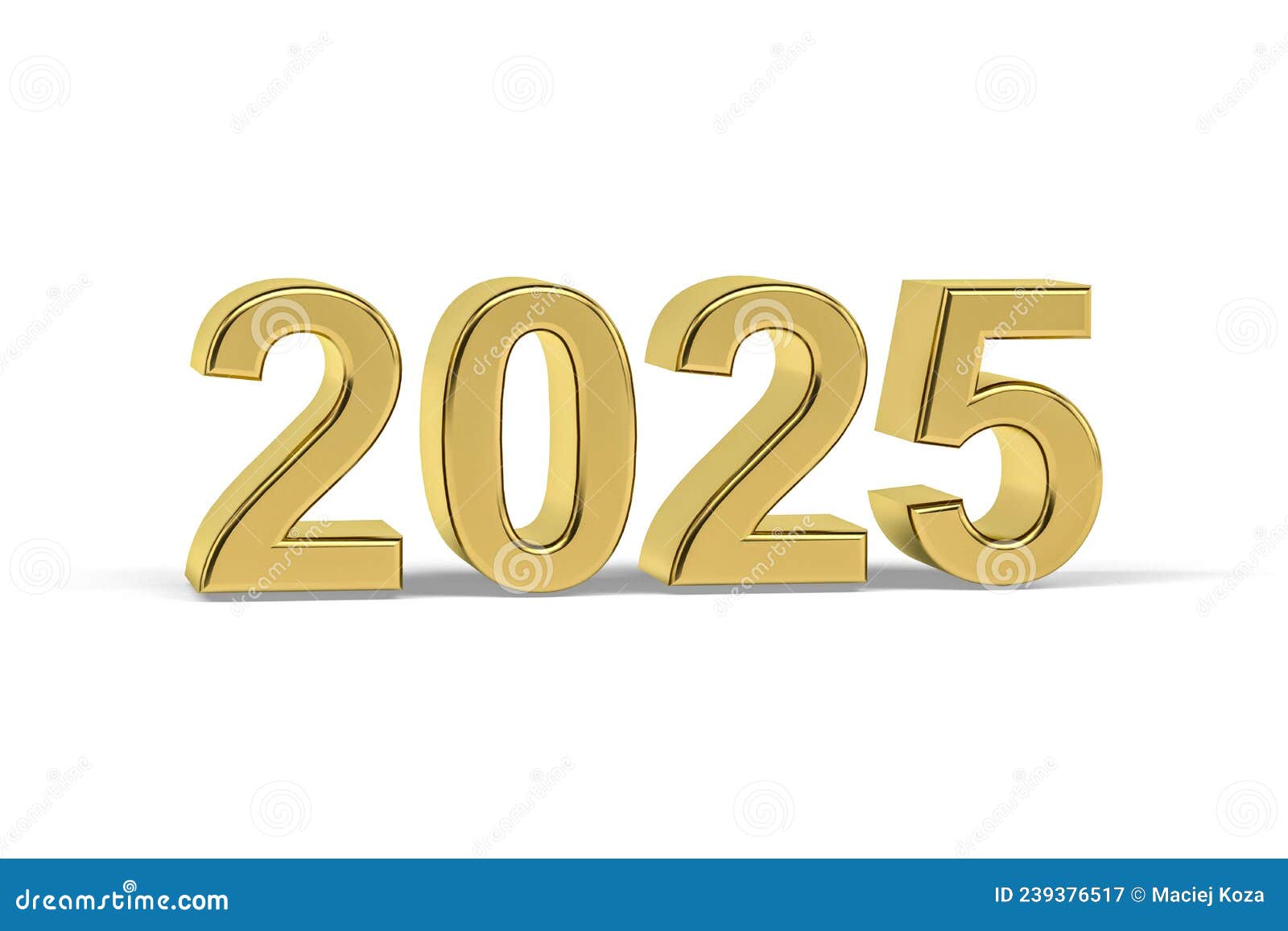 Golden 3d Number 2025 Year 2025 Isolated on White Background Stock