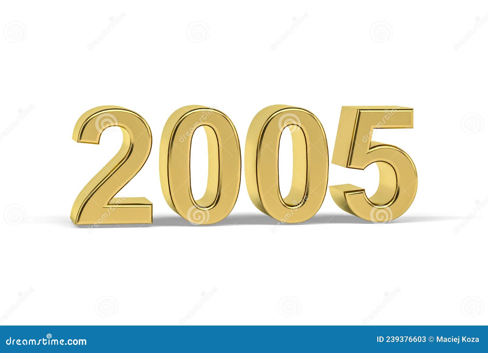 Golden 3d Number 2005 Year 2005 Isolated On White Background Stock