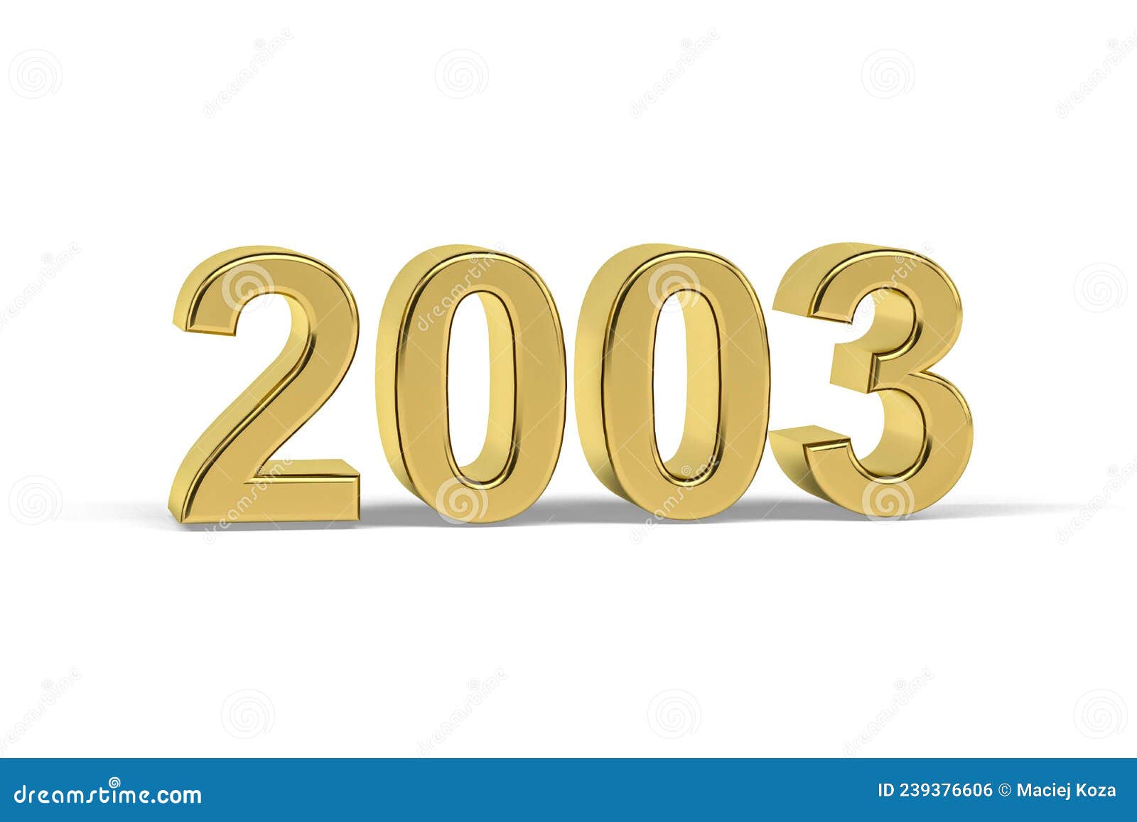 Golden 3d Number 2003 Year 2003 Isolated on White Background Stock