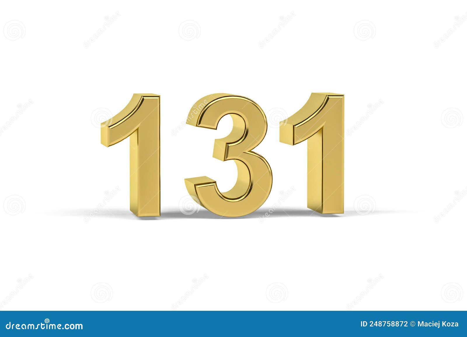 Golden 3d Number 131 Year 131 Isolated On White Background Stock