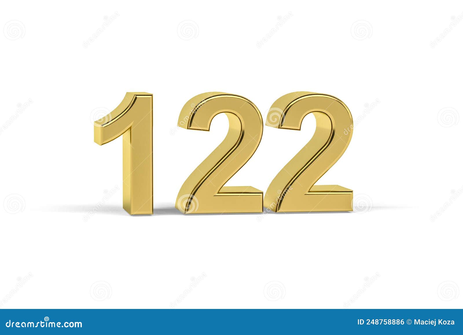 Golden 3d Number 122 Year 122 Isolated on White Background Stock Golden 3d Number 122 Year 122 Isolated on White Background Stock