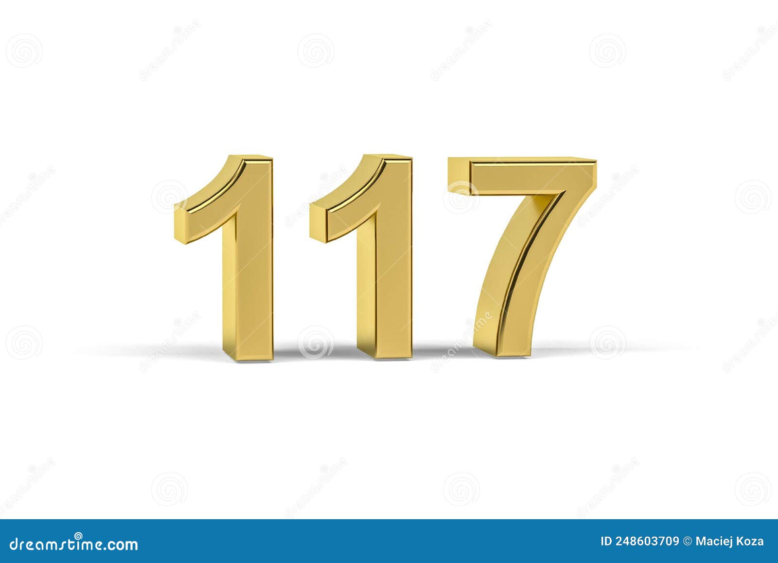 Golden 3d Number 117 Year 117 Isolated on White Background Stock Illustration Illustration