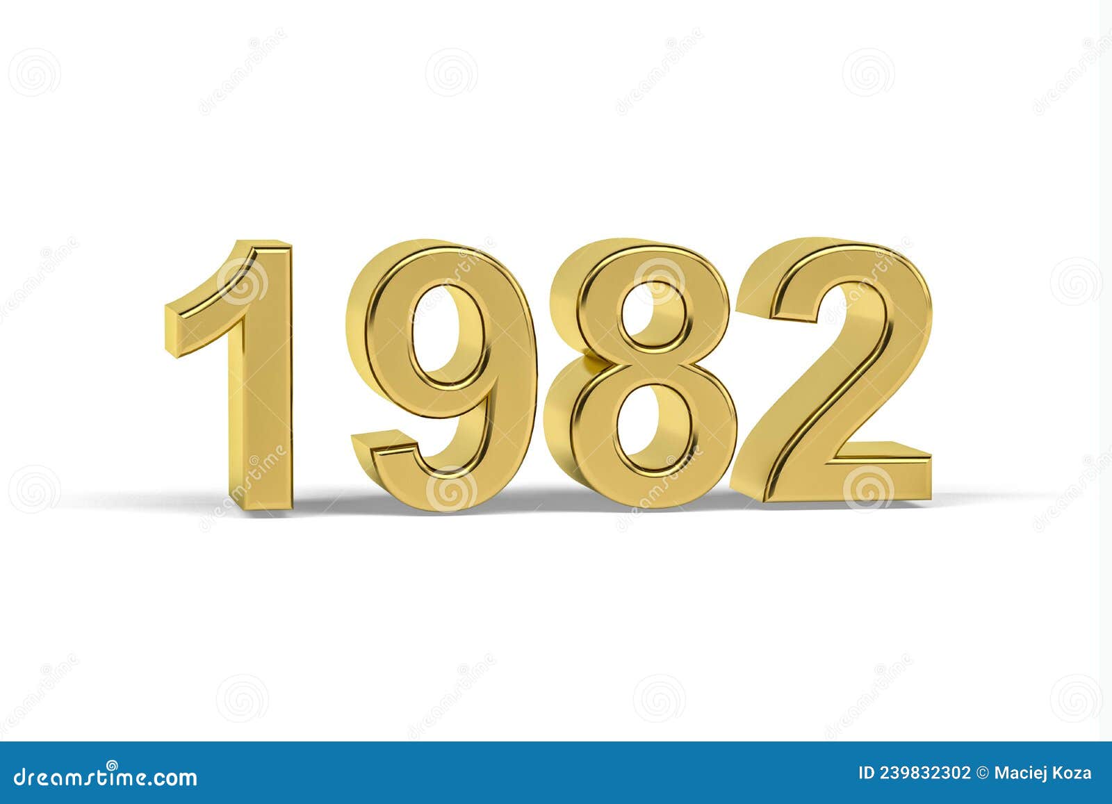 Golden 3d Number 1982 Year 1982 Isolated On White Background Stock