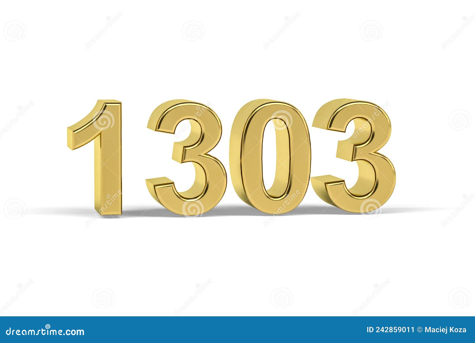 Golden 3d Number 1303 - Year 1303 Isolated On White Background ...
