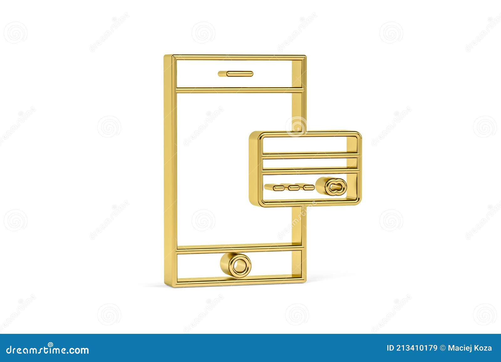 Golden 3d Online Banking Icon Isolated on White Background Stock