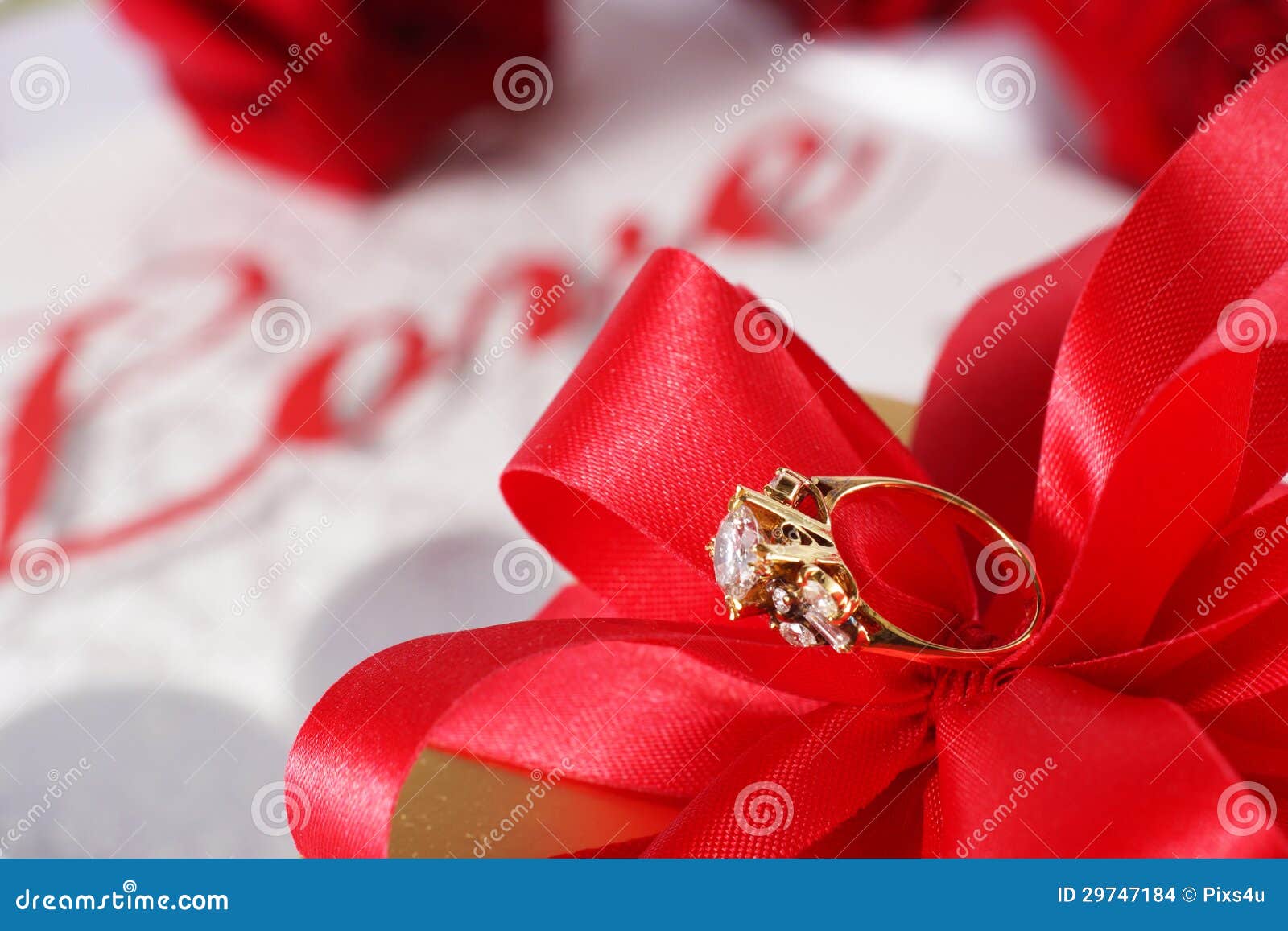 Golden Diamond Ring With Gift Box And Red Rose Stock Photo Image of