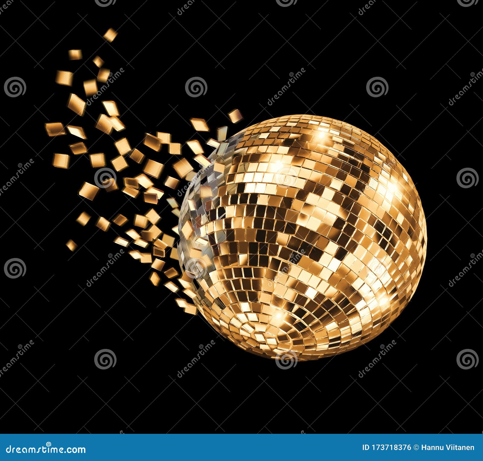 golden disco mirror ball breaking into fragments