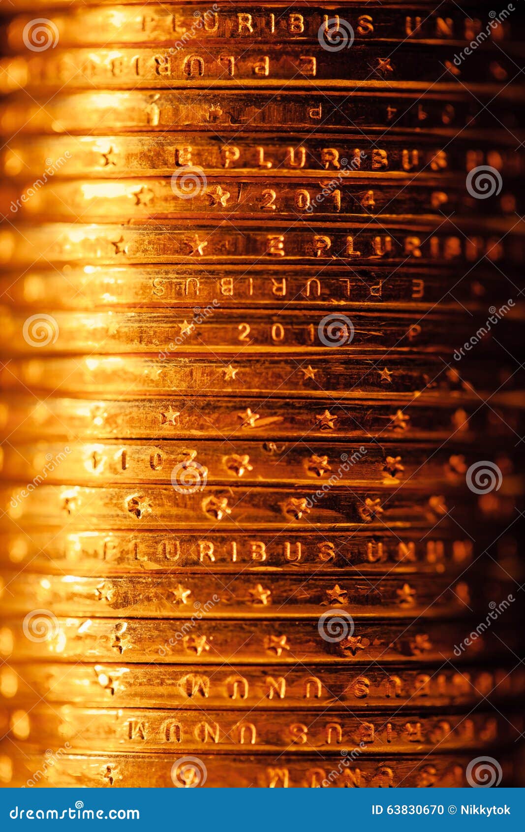 Golden dollar coins stack stock photo. Image of cash 63830670