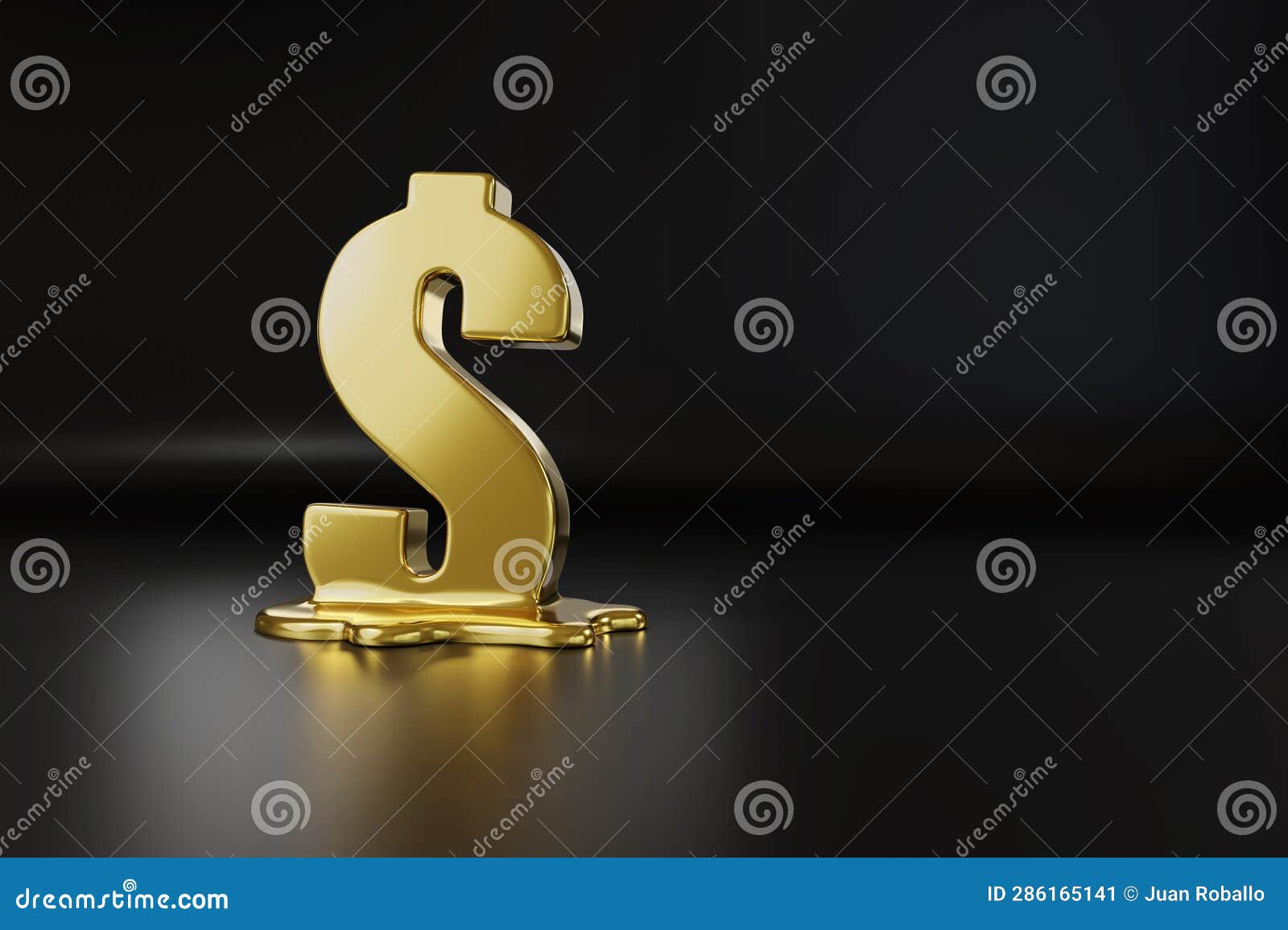 Golden Dollar Symbol Melting with Copy Space. 3d Illustration Stock