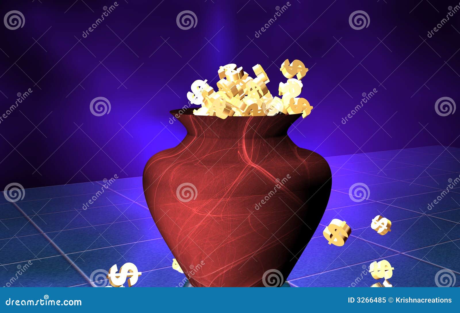 Golden Dollars in a Brown Vase Stock Illustration Illustration of