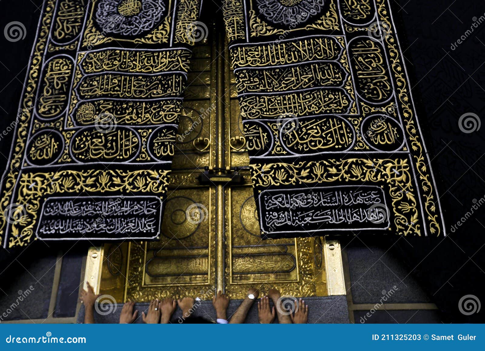 the golden doors of the holy kaaba closeup,