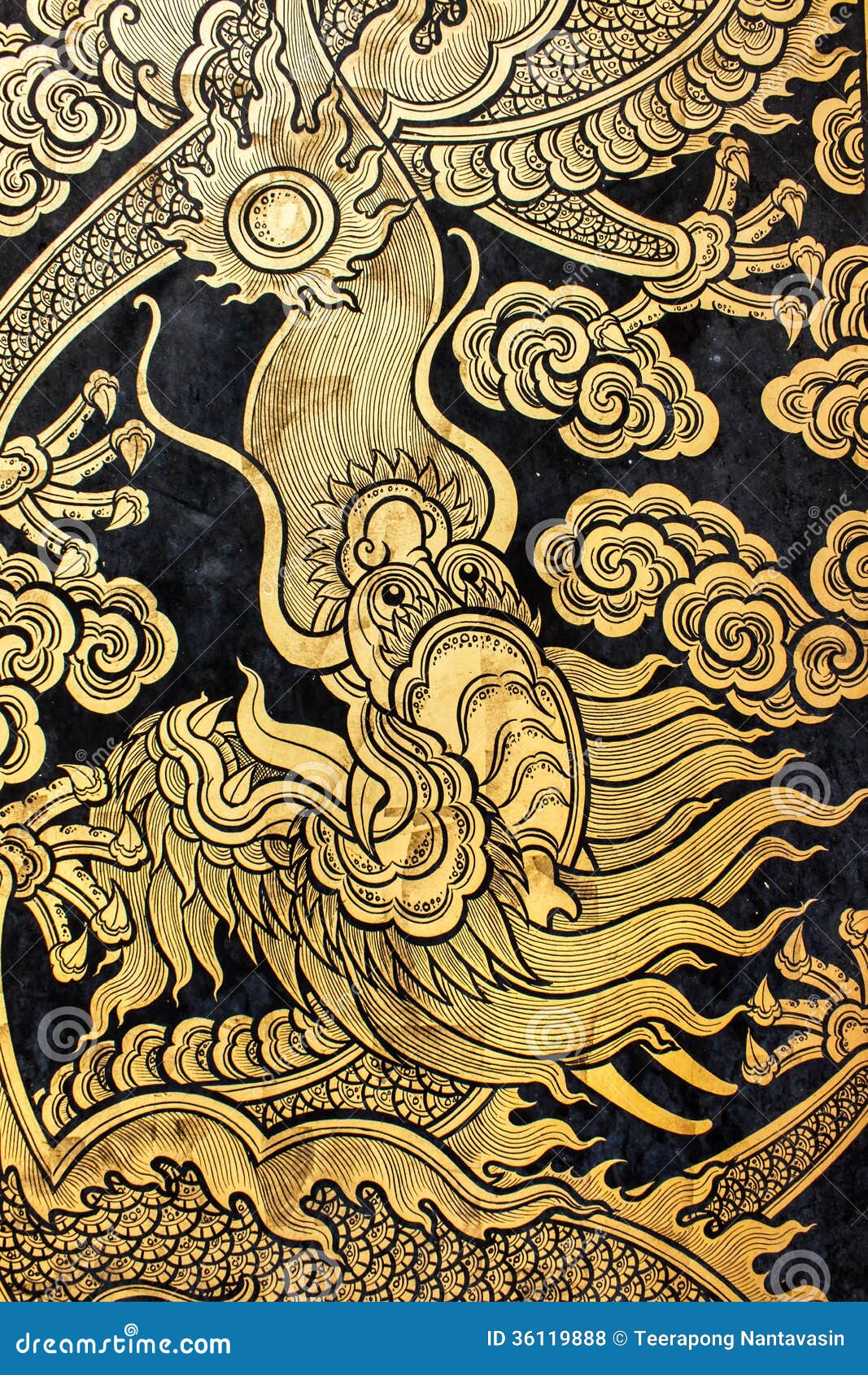 Golden Dragon, Thai Pattern Art at Wat Nang Chee Chotikaram. Stock ...